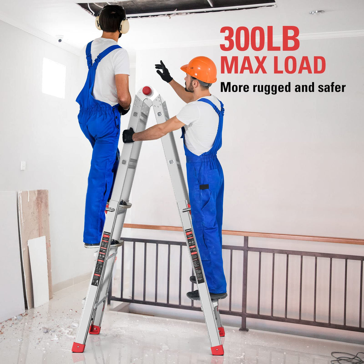 Ecomax Escalera plegable, escalera de extensión de aluminio de 4 pies, capacidad de carga de 300 libras, escalera telescópica portátil con goma antideslizante, escaleras de escalón multiposición, para trabajar EM4X3L2, plata