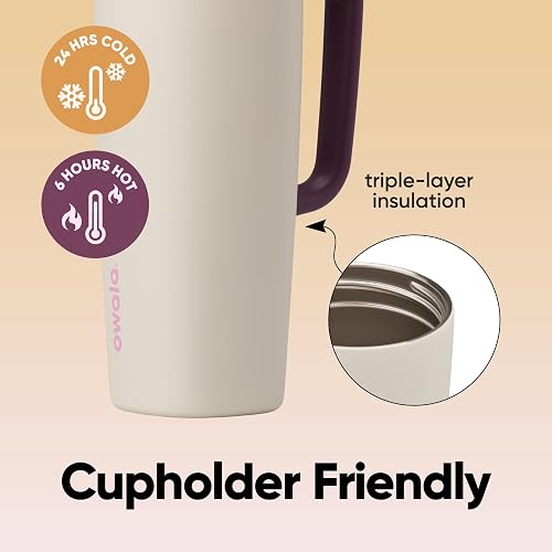 Owala SmoothSip Slider Insulated Stainless Steel Coffee Tumbler with Handle, Reusable Iced Coffee Cup, Hot Coffee Travel Mug, BPA Free, 24 oz, Daybreak