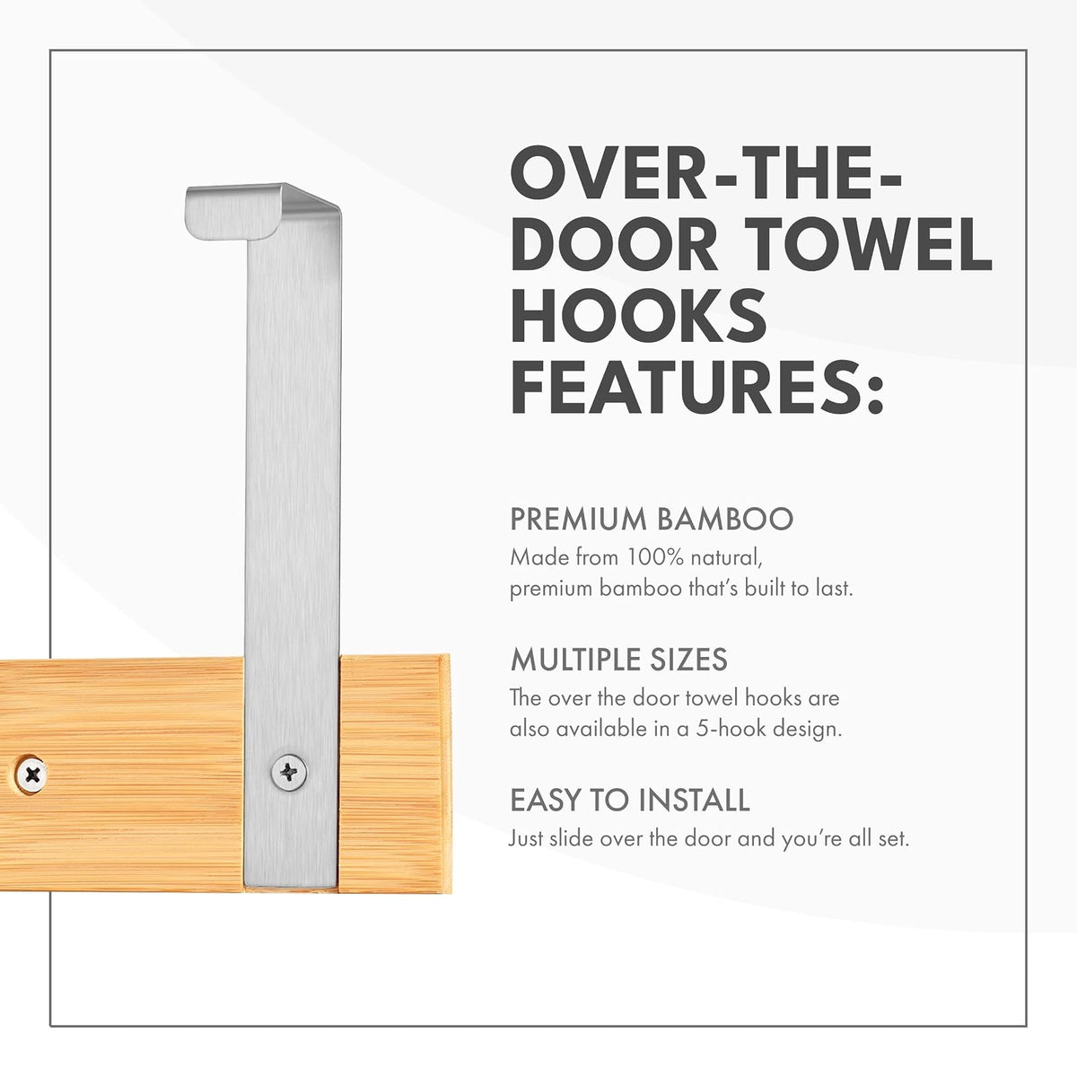 Bamboo Stainless Steel Towel Door Hooks (3 Hook)