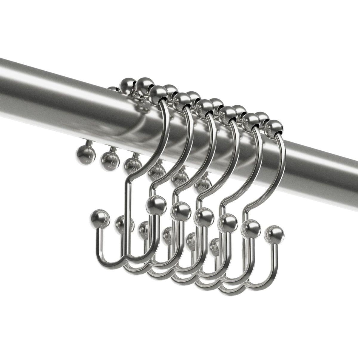 Maytex Shower Curtain Hooks, Shower Curtain Rings, Rust-Resistant Decorative Double Roller Glide Shower Hooks, Shower Rings for Bathroom Shower Rods, Curtains, Liners, Set of 12, Brushed Nickel