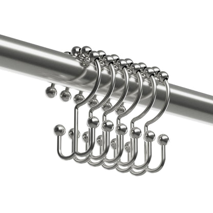 Maytex Shower Curtain Hooks, Shower Curtain Rings, Rust-Resistant Decorative Double Roller Glide Shower Hooks, Shower Rings for Bathroom Shower Rods, Curtains, Liners, Set of 12, Brushed Nickel
