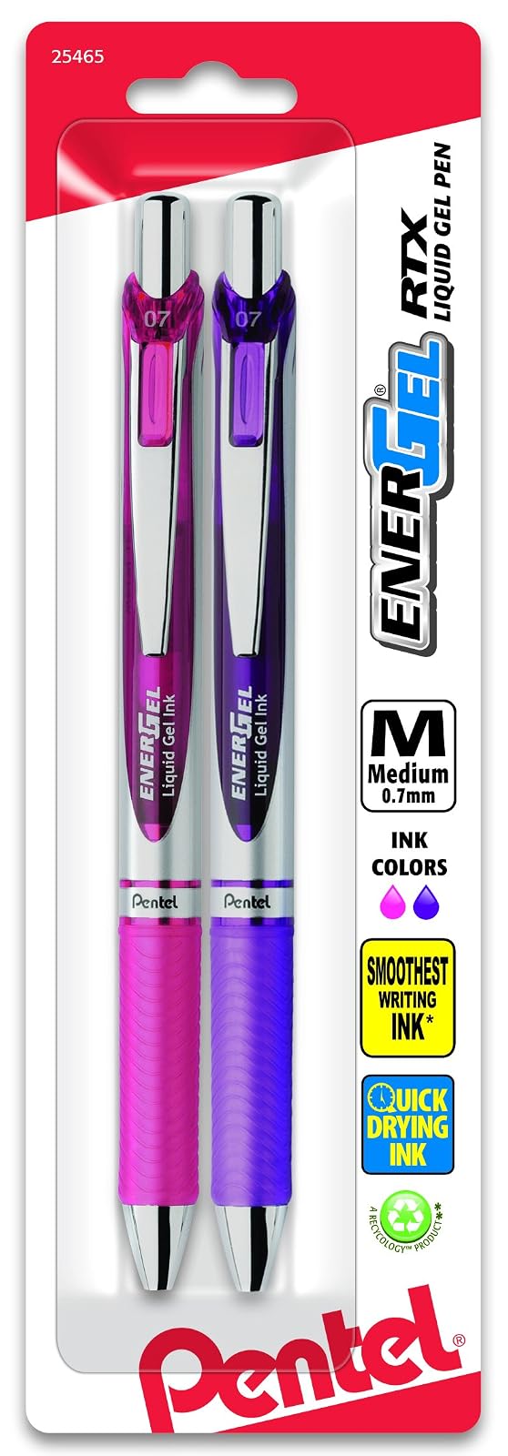 Pentel EnerGel Deluxe RTX Bolígrafo Retráctil de Tinta Gel Líquido, Punta de Metal - 0.7 mm - Rosado Violeta - 2 Unidad (Paquete de 1)