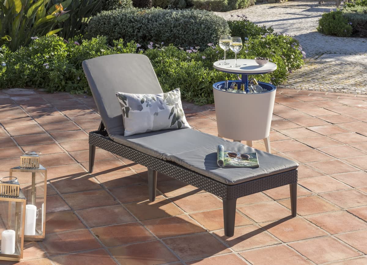Keter Camastro Jaipur con Cojin, Ratán Sintético, Reclinable, Diseño Ergonómico Y Resistente A La Intemperie, para Jardín, Terraza O Piscina