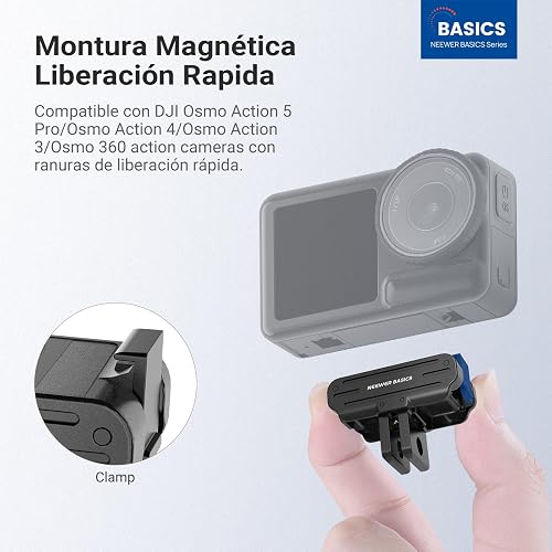 NEEWER Magnetic Quick Release Mount Adapter Compatible con dji OSMO Action 5 Pro 4 3 360, Cámara Acción Base Soporte Bracket Accesorios con 2 Puntas & 1/4" Rosca para Grabación Video Filmación, DP04