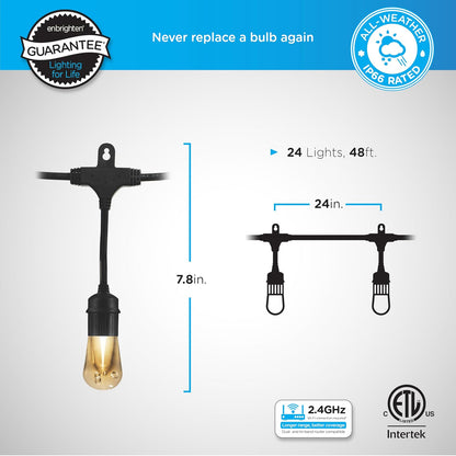 Enbrighten 57415 - Luces LED de café clásico inteligentes, Wi-Fi, 45 pies, multicolor/blanco, patio, terraza, porche, iluminación exterior, varias opciones de color, control inteligente, Bluetooth