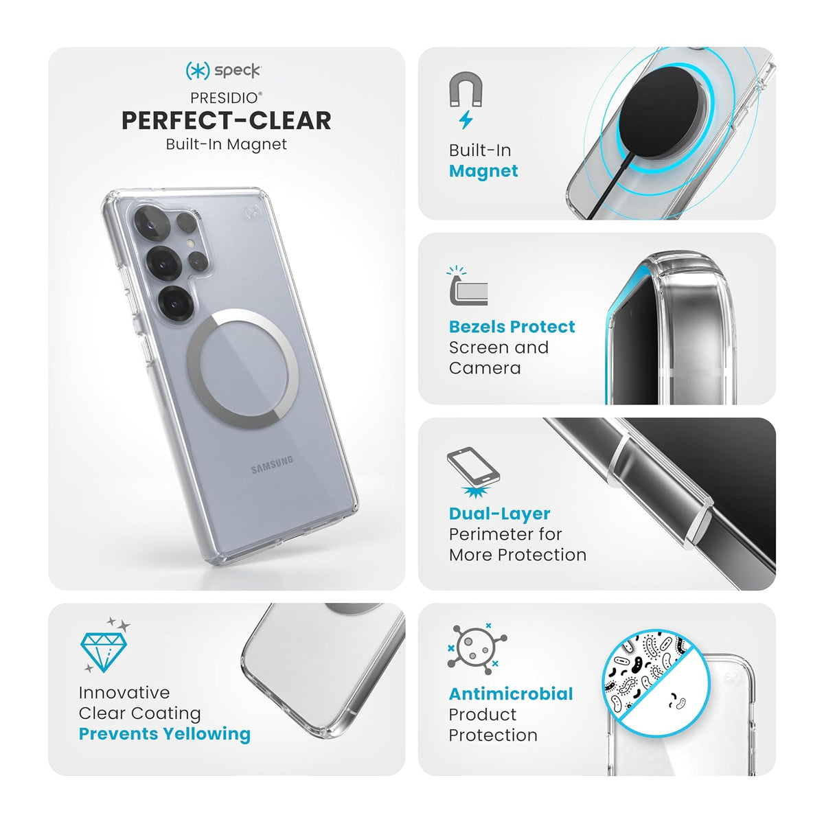 Speck - Funda para Samsung Galaxy S25 Ultra – Funda magnética, protección contra caídas de 13 pies, Anti-amarilleamiento-Samsung S25 Ultra, Bisel Elevado y Botones mejorados, Presidio