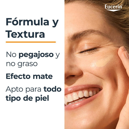 Eucerin Sun Face Hydro-Fluid FPS 50 + Tono Claro 50ml Protector Solar Facial con Color, textura ligera, suave y refrescante. Rápida absorción sin sensación grasosa o pegajosa.