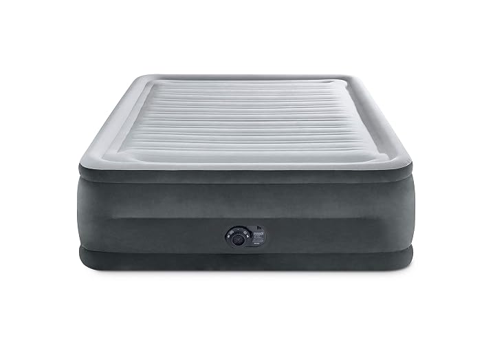 Intex 64417ED Comfort colchón de Aire Elevado de Felpa Dura-Beam con Bomba eléctrica Interna, Altura de la Cama de 22 Pulgadas, Queen