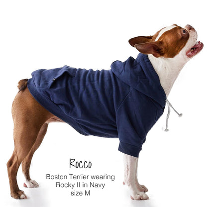 pet passion Rocky II - Sudadera con Capucha Extra cómoda, algodón orgánico y poliéster Reciclado para Perros pequeños, medianos, Grandes, Azul Marino, Talla M