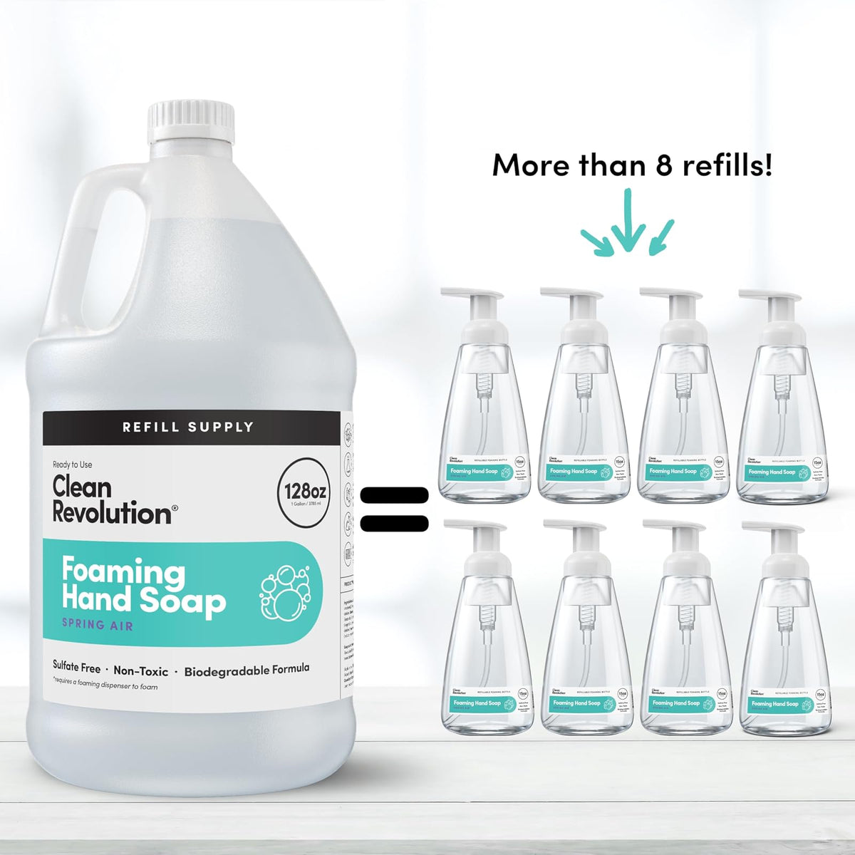 Clean Revolution Foaming Hand Soap Refill Supply Container. Ready to Use Formula. Spring Air Fragrance, 128 Fl. Oz | 4 Pack
