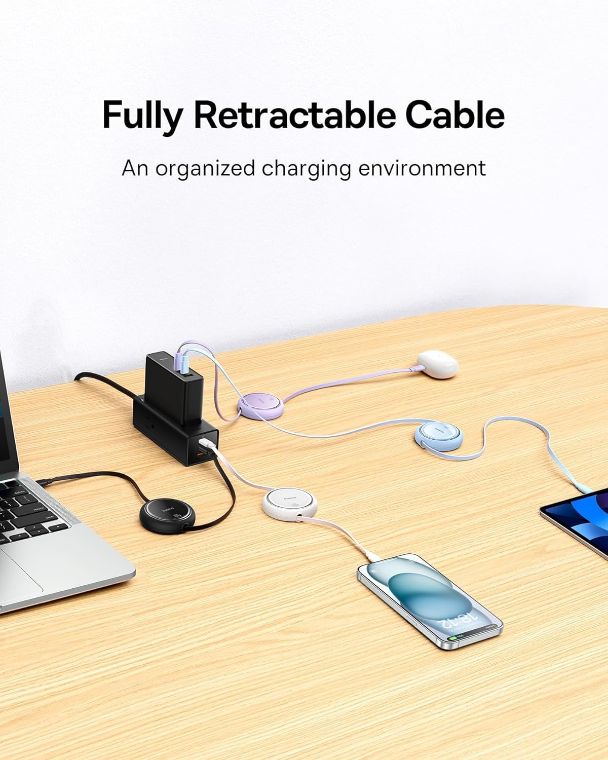 Baseus USB-C Mini Cable de Carga Retráctil de 100 W, Azul