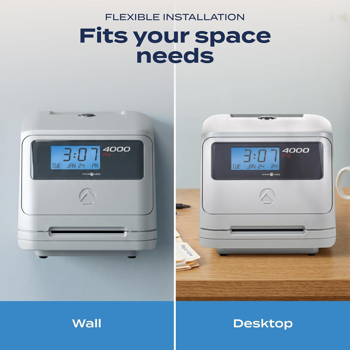 Pyramid Time Systems - Reloj de Tiempo automático Modelo 4000, Reloj electrónico para pequeñas Empresas, el Paquete Incluye: 25 Tarjetas de Tiempo, Cinta y 2 Llaves de Seguridad, Color Plateado (7.25