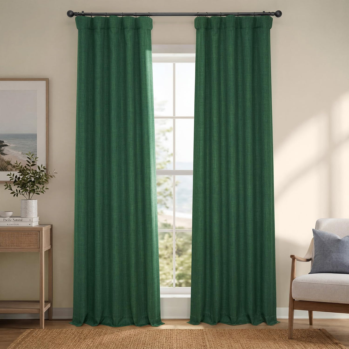 Half Price Drapes Cortina de Lino Sintético para Oscurecer - 127An x 243.8Al cm (1 Paneles) - Verde llave
