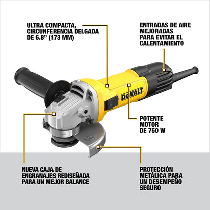 DEWALT Esmeriladora Angular Ultracompacta de 4-1/2" (115 mm), 750 W (DWE750)