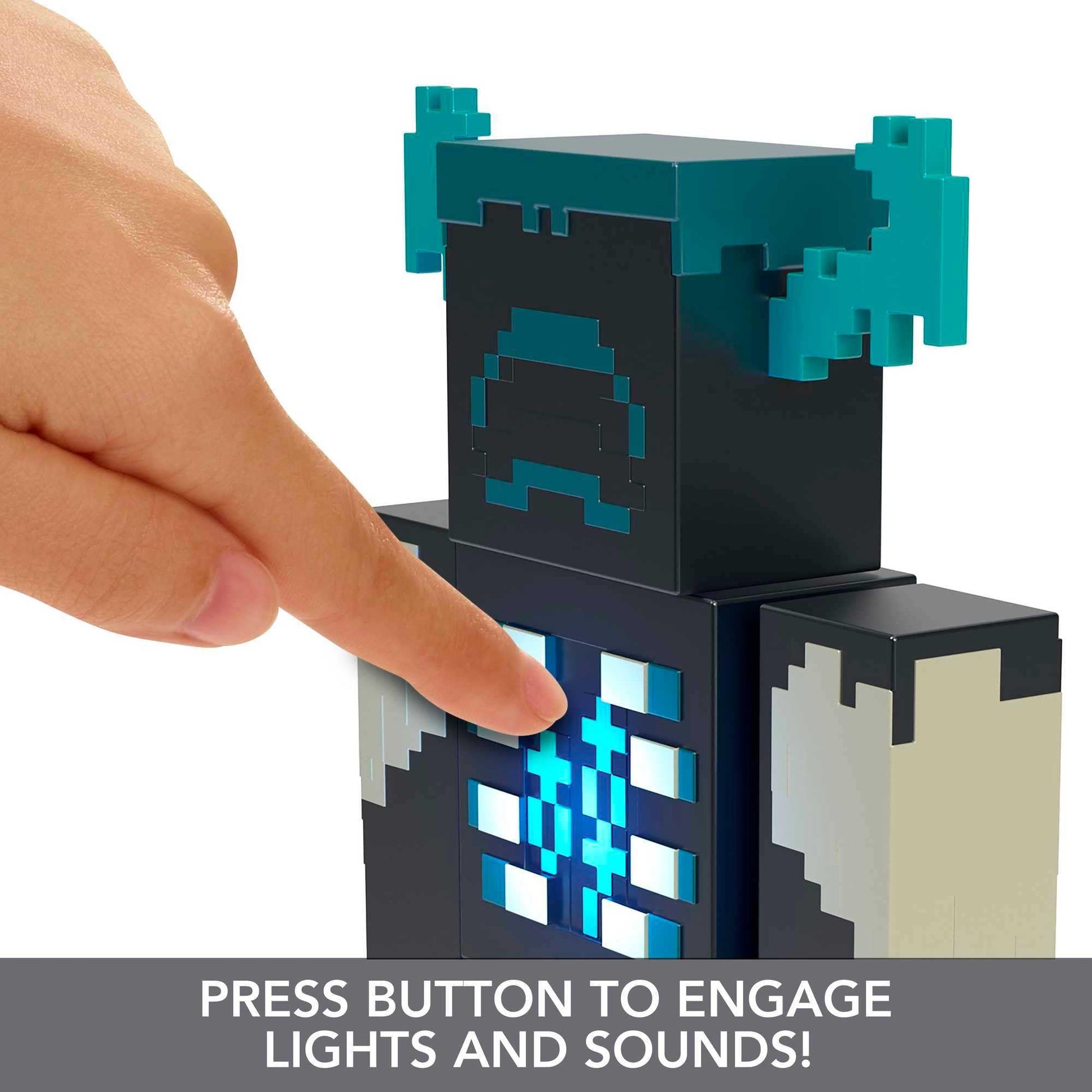 Mattel, Minecraft Vanilla Figura de Acción Warden 3.25'' con 2 Modos de luz y Sonido para niños de 6 años en adelante