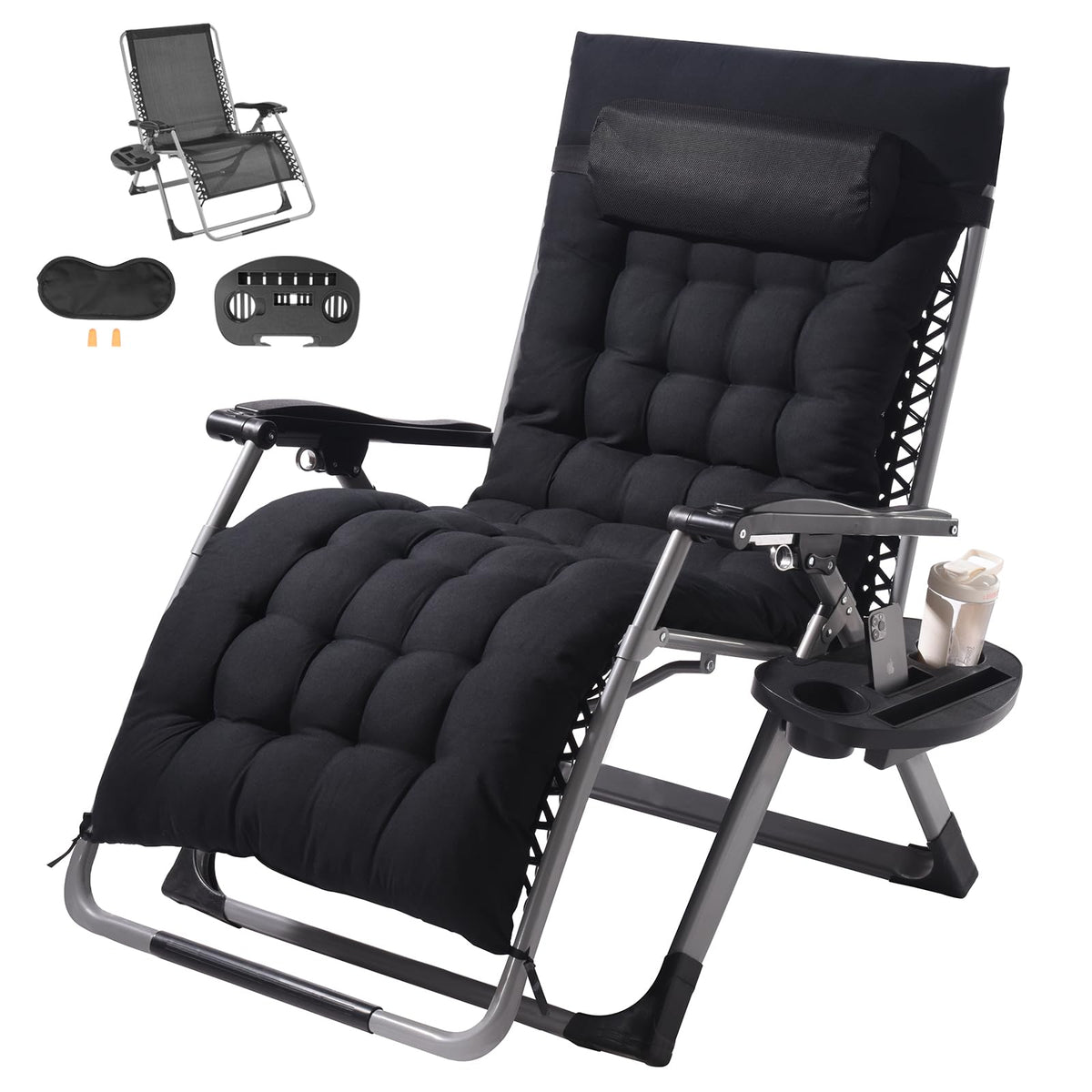 VEVOR Silla de Gravedad Cero para Jardín y Terraza Capacidad 226.8 kg - 32.5 inches - Negro