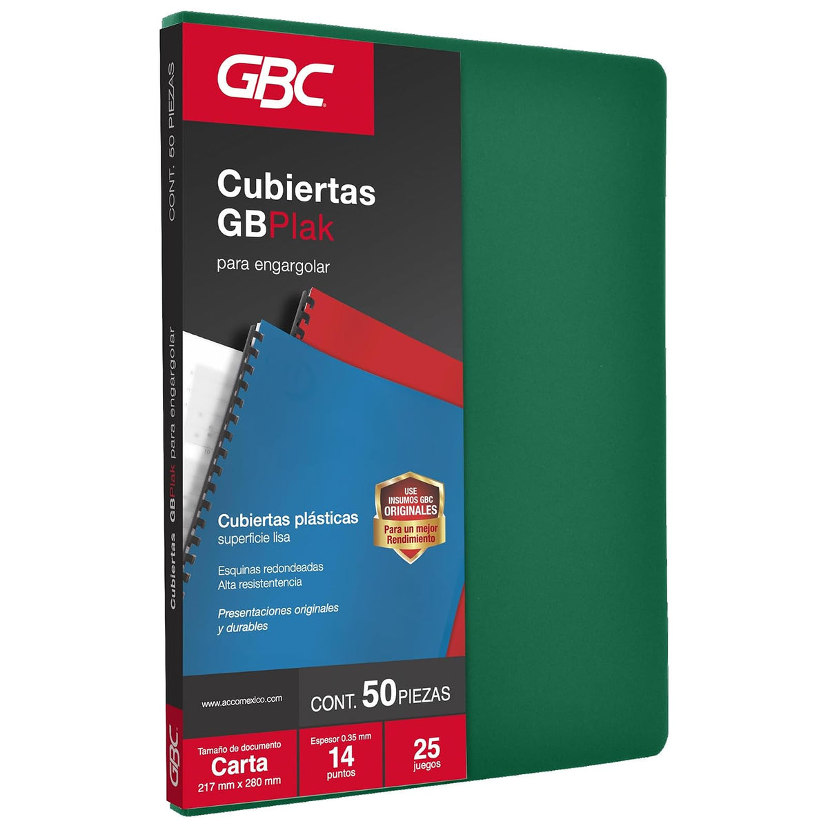 GBC Cubierta para Encuadernar Tamaño Carta, 14 Puntos - LISO - COLOR VERDE