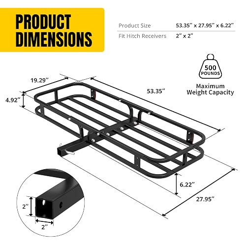 MaxxHaul Soporte de Remolque de Acero 70107, 53 x 19-1/2 in, Receptor de 2 in, 500 LB