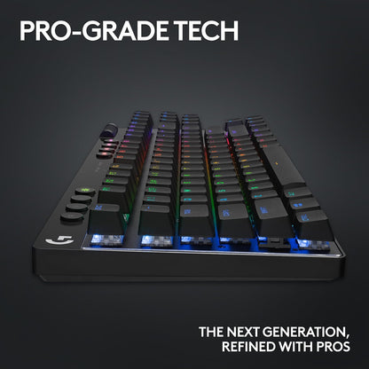 Logitech G Pro X TKL Lightspeed, Teclado inalámbrico para Juegos, ultraportable, sin sección numérica, RGB LIGHTSYNC, Teclas de PBT, interruptores con Click perceptible (GX Blue) - Negro