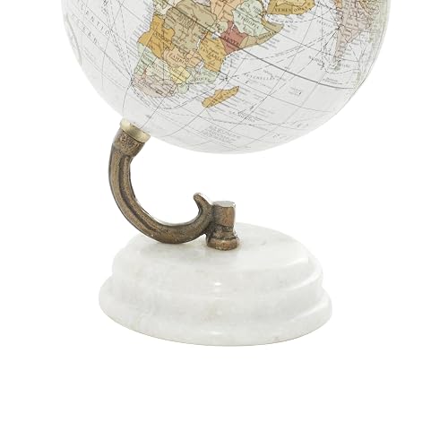 Deco 79 Globo de Mármol Blanco | Mapa físico político, 5"x5"x8", moderno