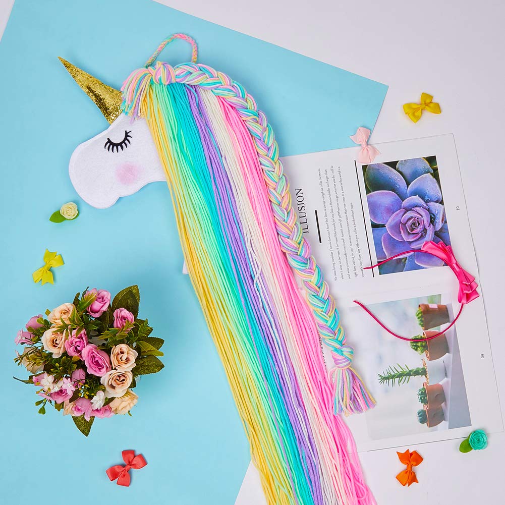 FIOBEE Soporte de lazo para el pelo de unicornio para niñas, organizador de diadema, almacenamiento de unicornio, colgante de pared, decoración del hogar para habitación de niñas
