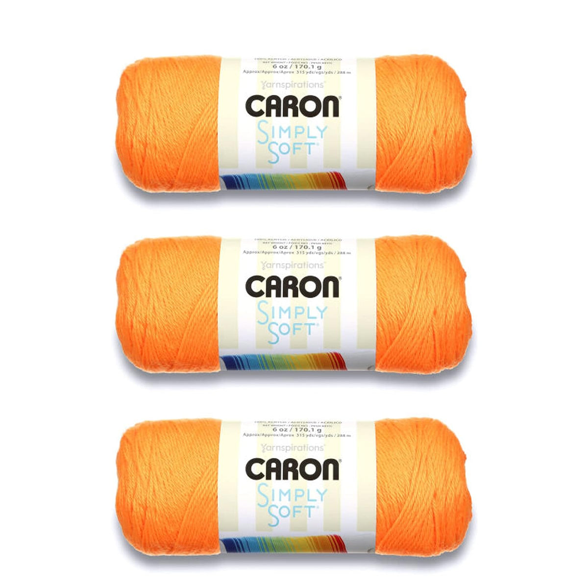Caron Simply Soft Estambre Acrílico, Paquete de 3 Madejas de 170 g - Orange 10 - Paquete de 3