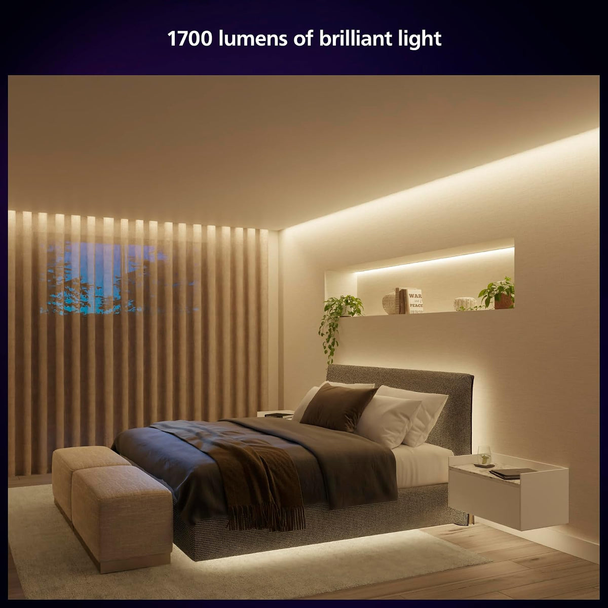 Philips Hue Kit de base de luz LED inteligente para interiores de 10 pies, 1 paquete, control con aplicación Hue - Compatible con Alexa, Google Assistant y Apple HomeKit