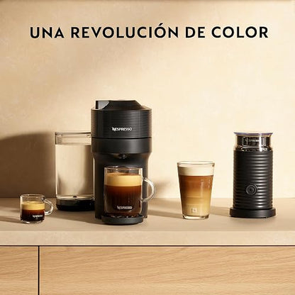 Nespresso Cafetera Vertuo Pop Negra con Espumador + 12 Cápsulas | Incluye 12 Cápsulas de regalo y Espumador de leche