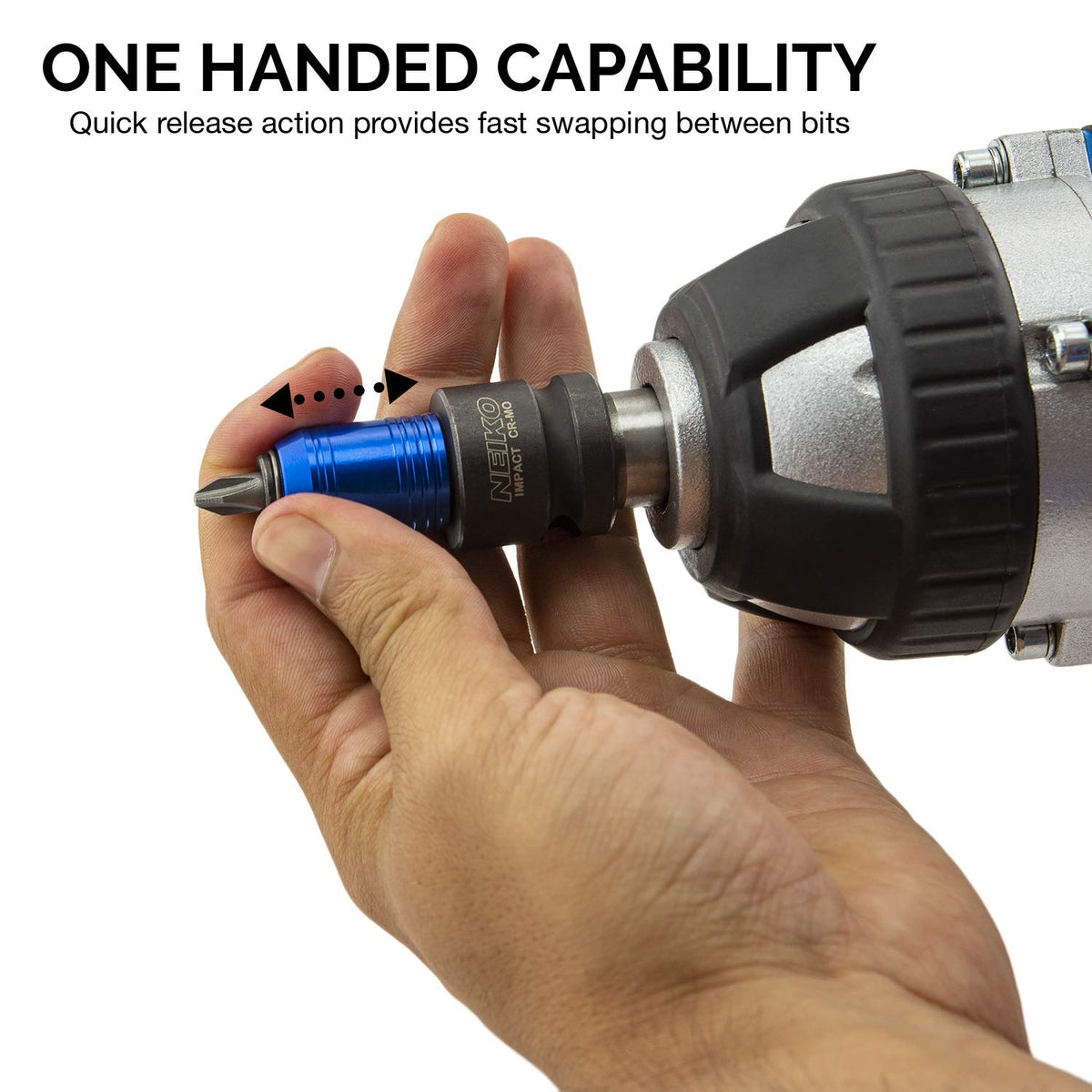 Neiko 30275A Adaptador de llave de impacto para llave de carraca, convertidor hembra de 1/2 pulgada a hexagonal de 1/4 pulgada, mandril de cambio rápido, acero CrMo