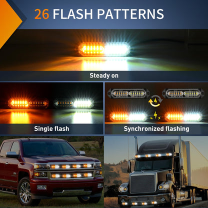 Nilight - 8 luces LED estroboscópicas, 12 LED, color ámbar blanco, luz de emergencia de 12 V, 24 V, montaje en superficie, luces intermitentes, advertencia de peligro, función de sincronización ultra