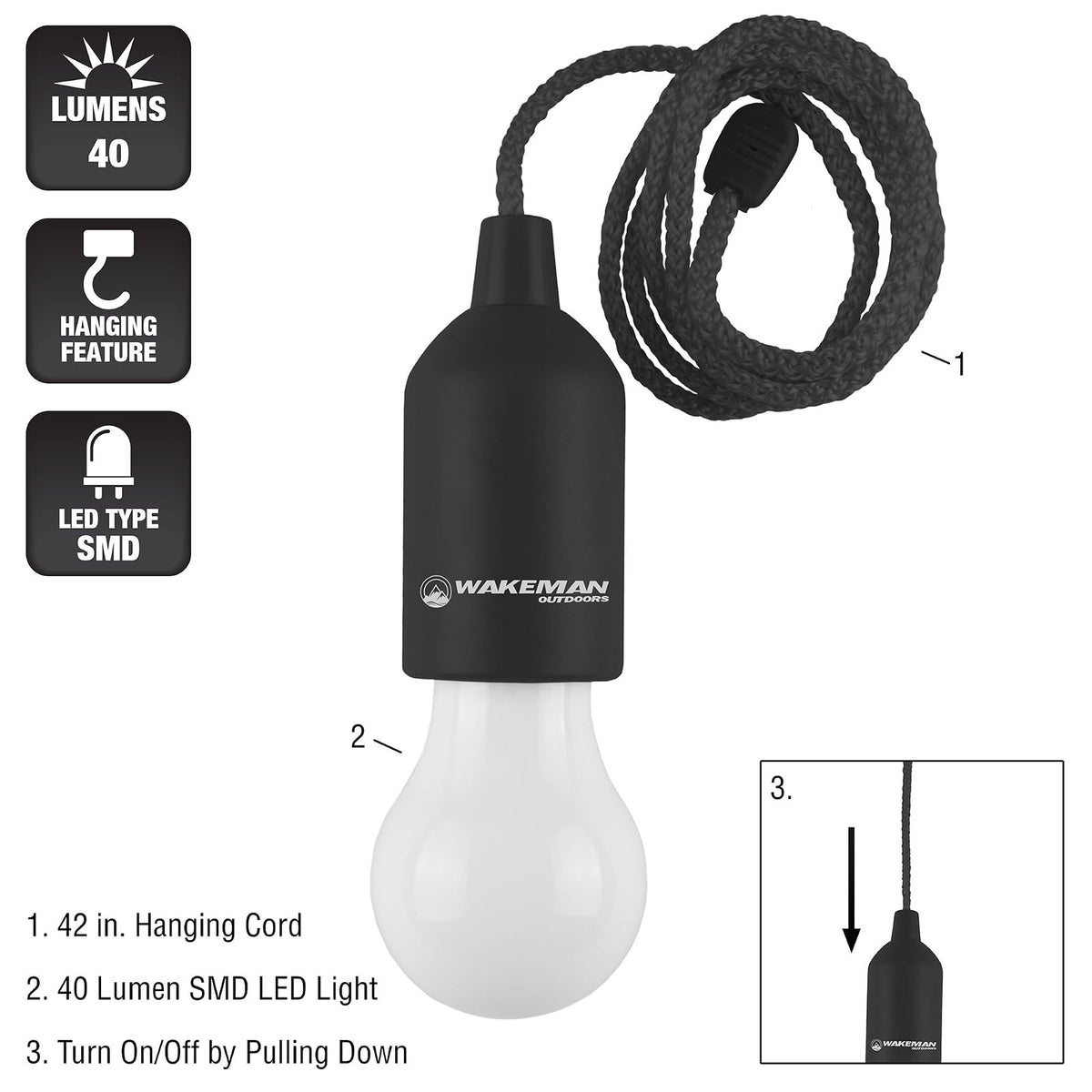 Wakeman 75-WL2028 - Linterna LED portátil para colgar en interiores, para camping, cochera en casa, patio y tienda al aire última intervensión, color negro, Negro