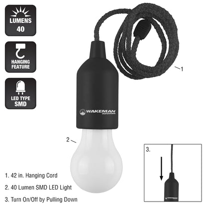 Wakeman 75-WL2028 - Linterna LED portátil para colgar en interiores, para camping, cochera en casa, patio y tienda al aire última intervensión, color negro, Negro