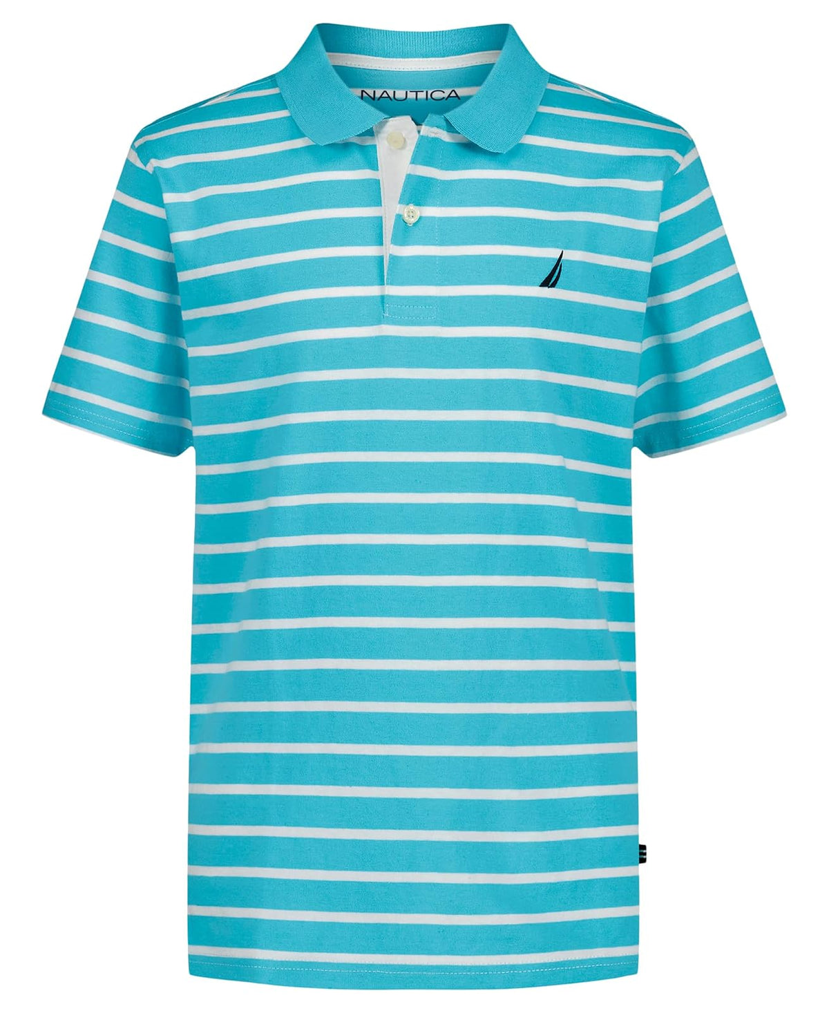 Nautica - Polo de Manga Corta con Estampado Completo, Cierre de botón, Suave y cómodo - 14-16 - Coast Stripe Curazao