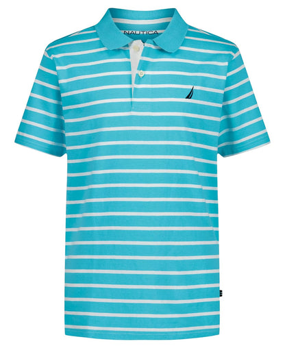Nautica - Polo de Manga Corta con Estampado Completo, Cierre de botón, Suave y cómodo - 14-16 - Coast Stripe Curazao