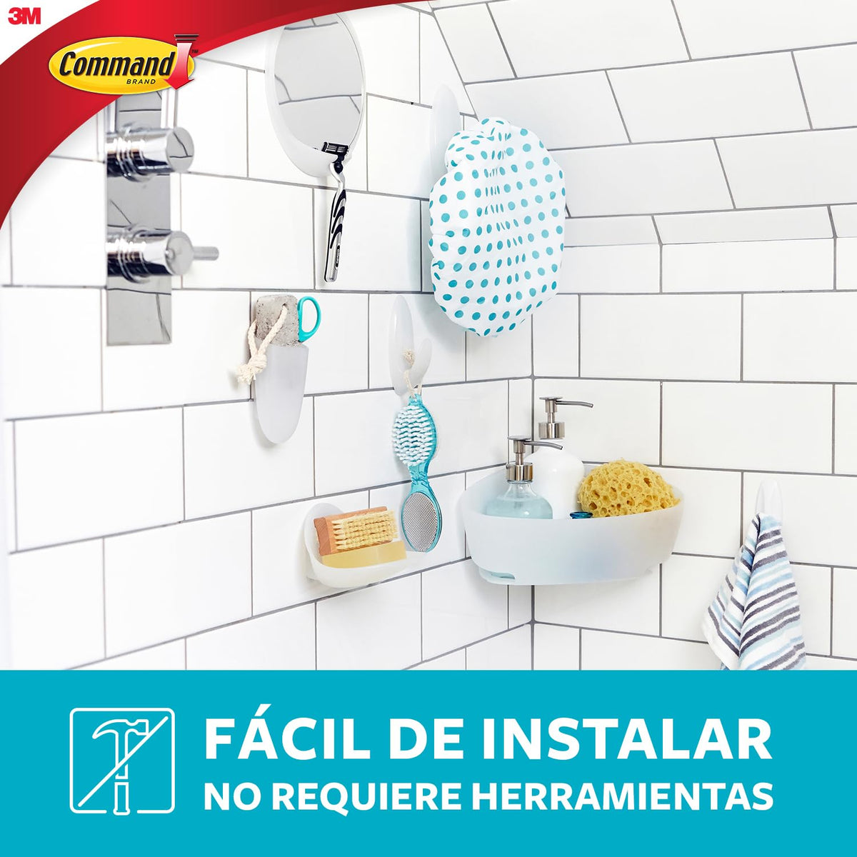 COMMAND 3M Cesto para Baño con Tiras Adhesivas Color Blanco 1 pza | Organiza el baño sin dañar superficies, Resistente al agua, No requiere herramientas, Fácil de limpiar, Fijación segura