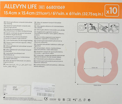 Smith+Nephew ALLEVYN Life - Apósito para heridas, 10 cm x 10 pulgadas