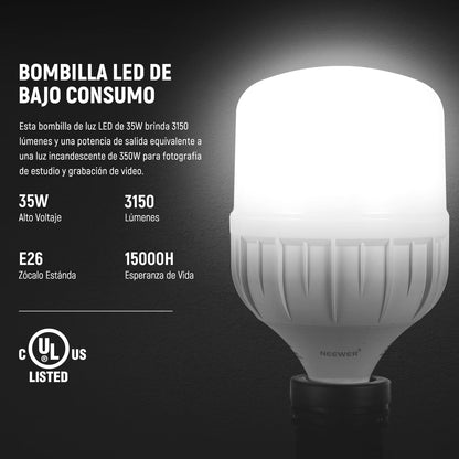 Neewer Kit de iluminación de Caja de luz Equivalente a 700 W, Paquete de 3 Bombillas LED con certificación UL de 5700 K, Cajas de luz de 24 x 24 Pulgadas con Enchufe E26, Kit de iluminación Continua