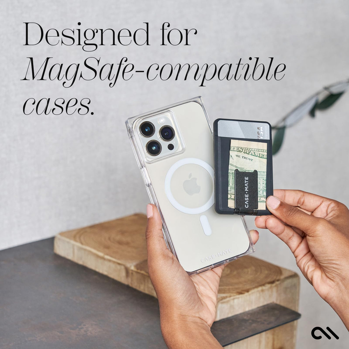 Case-Mate Portafolio Magnético 3 En 1 Para iPhone Con Soporte, Compatible Con MagSafe, Capacidad Para Hasta 2 Tarjetas Y Efectivo, Desmontable Para iPhone 15 Pro Max/14