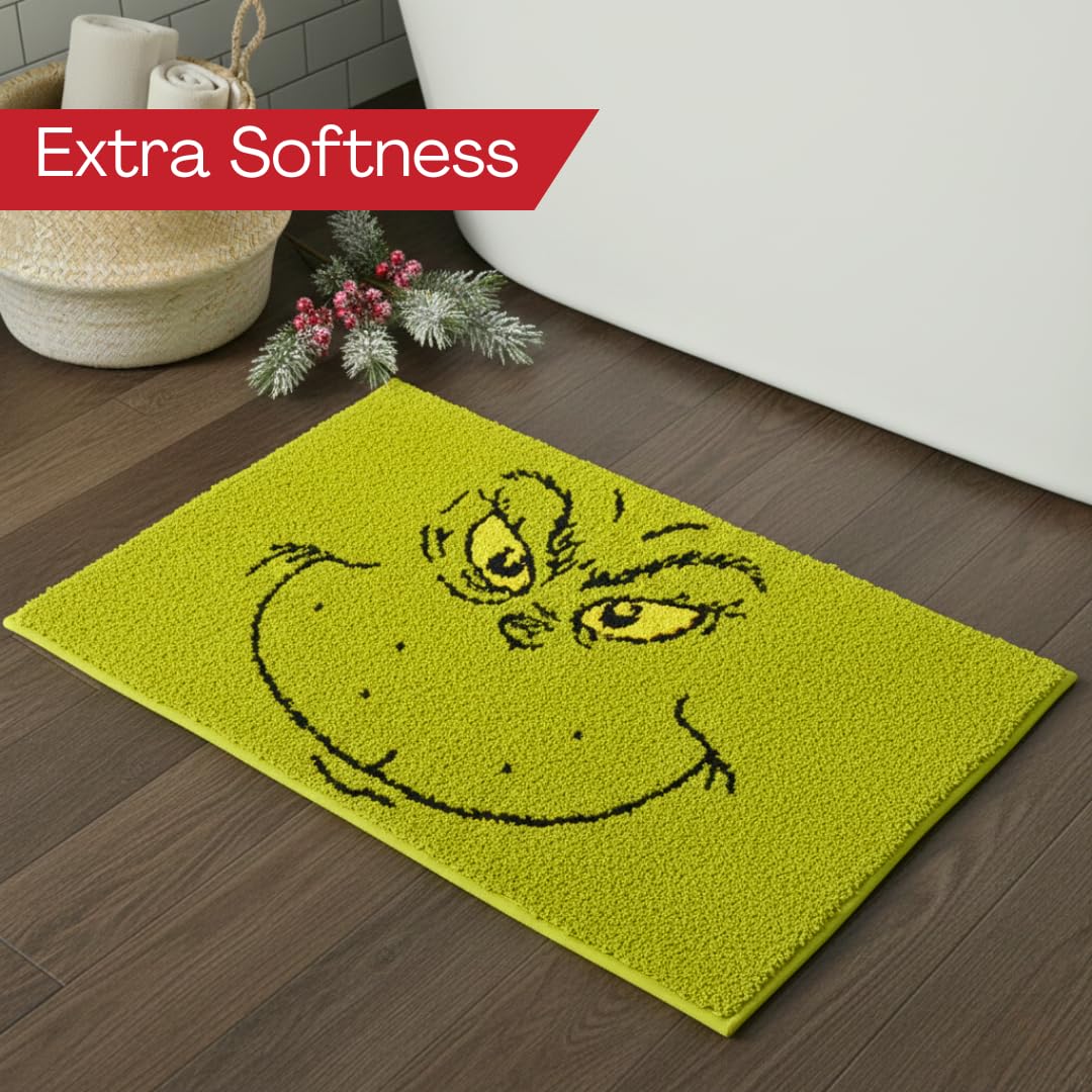 Franco Collectibles Grinch by Dr. Seuss - Alfombra de baño de poliéster Antideslizante para día Festivo y Navidad, 21 x 34 Pulgadas, (Producto con Licencia Oficial)