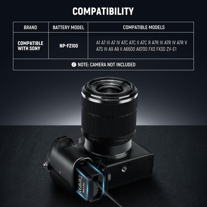 NEEWER D Tap to NP-FZ100 Batería Simulada con Cable para V Mount Batería, Fuente de Alimentación Estable para Sony ZV-E1 A1 A7 III A7 IV A7C II R III IV V A7S III A9 II A6600 A6700 FX3 FX30, VP-FZ100