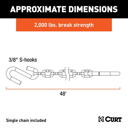 CURT 80010 - Cadena de Seguridad para Remolque de 48 Pulgadas con Ganchos en S de 3/8 Pulgadas, Resistencia a la Rotura de 2 Libras