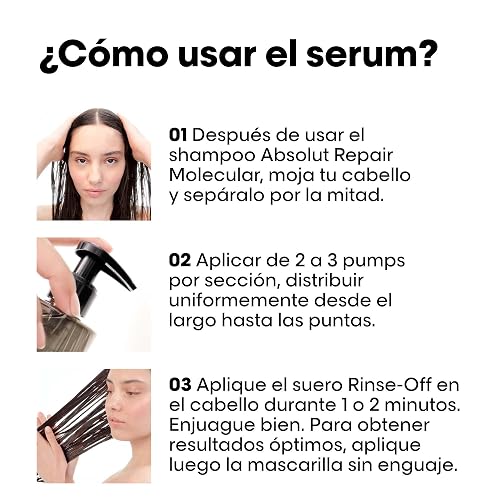 L'Oréal Professionnel Absolut Repair Molecular Tratamiento | Para cabello muy dañado a nivel molecular. Sérum con enjuague que reconstruye la fibra tras el shampoo.