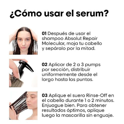 L'Oréal Professionnel Absolut Repair Molecular Tratamiento | Para cabello muy dañado a nivel molecular. Sérum con enjuague que reconstruye la fibra tras el shampoo.