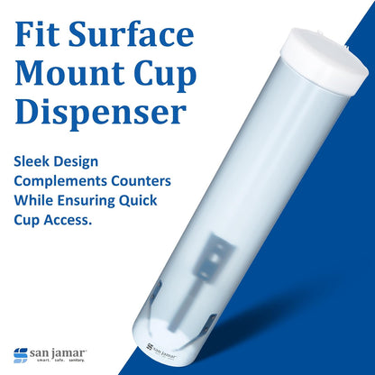 San Jamar C3165 Medium Pull Type Water Cup Dispenser, Fits 4oz to 10oz Cone and Flat Cup Size, 2-1/4" to 3-1/4" Rim, 16" Tube Length, Frosted Blue
