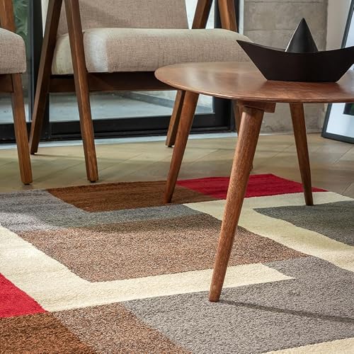 Livingreen Tapete para Sala de la colección Tenerife Color Gris/Rojo Perfecto para Sala, Comedor o recámara con Tejido Mediano y Medidas de 160 x 225 cm (Gris/Rojo)
