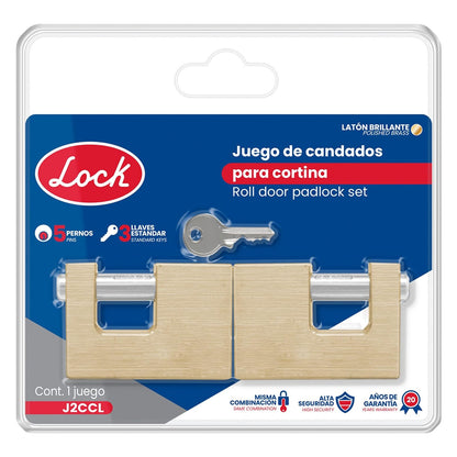 Lock J2CCL Juego de candados para cortina 80 mm, latón brillante, llave estándar, 2 piezas