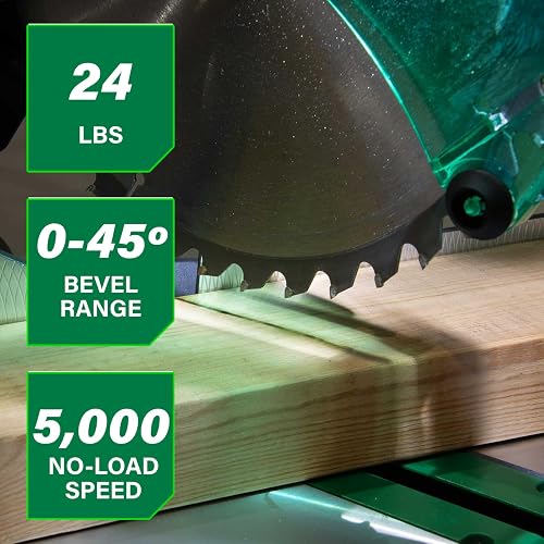 Metabo HPT - Sierra inglete compuesta de bisel único de 10 pulgadas, sierra de potencia de 15 amperios con línea de sombra de corte Xact, ángulos de inglete de precisión, bisel único 0-45°, hoja de