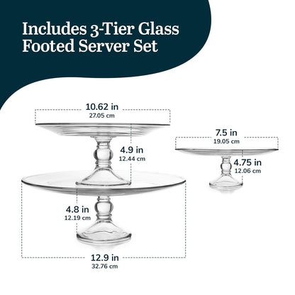 Juego 3 Piezas Servicio Con Pie Selene | Con pie elevado, platos 19 cm, 27 cm, 33 cm, base 12.2 cm altura