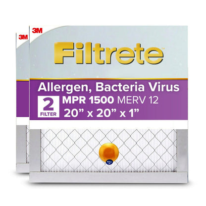 Filtrete Filtro de aire inteligente 20 x 20 x 1, MPR 1500 MERV 12, alérgenos, bacterias y virus, 2 filtros para AC y hornos - 20x20x1 - Paquete de 2 inteligentes