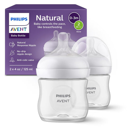 Philips AVENT Biberón natural con pezón de respuesta natural, transparente, 4 onzas, 2 unidades, SCY900/02